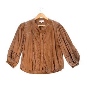 Evereve Eyelet Pleated Blouse Large Brown